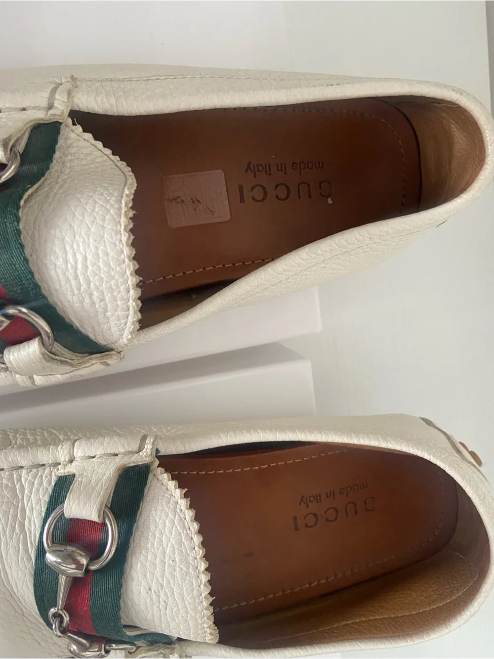 Authentic Gucci White Leather Men's Horsebit Loafers